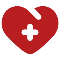Red heart with a black cross.